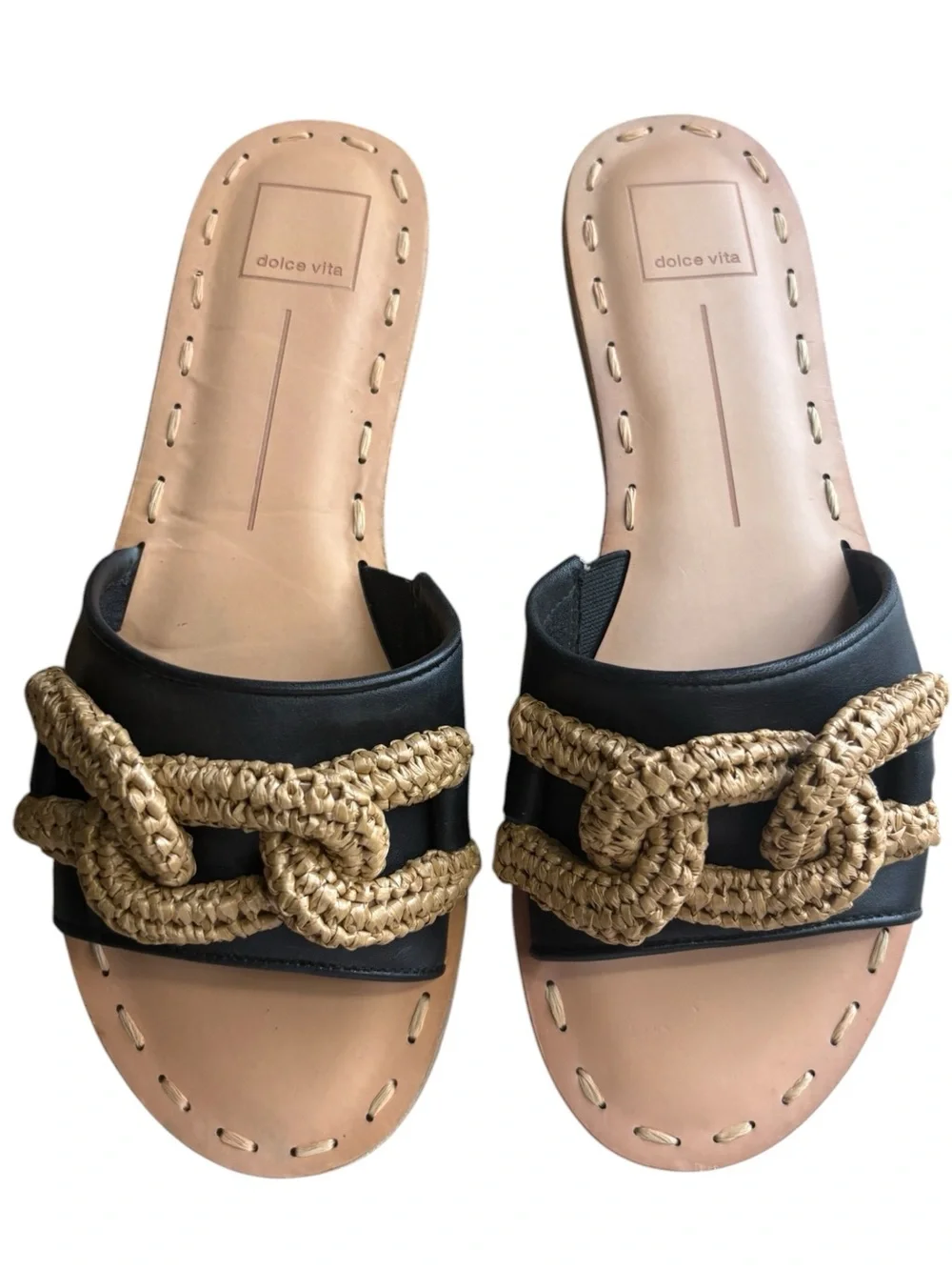 DOLCE VITA Desa Braided Chain Slide Sandals - Black and Tan Size 9.5 — Worn 1X - Picture 11 of 14